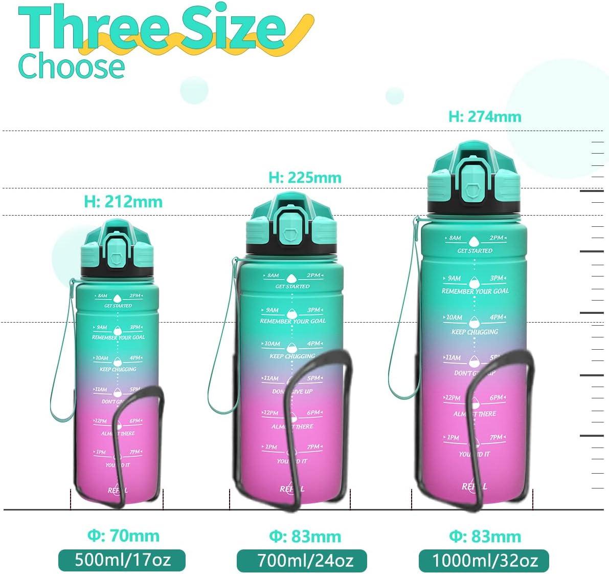 image:imageGourde 500ml700ml1l15l2l Sport Gourde Bouteille deau Reutilisable tanches sans BPA Plastique avec Marqueur de Temps pour Running Randonne CampingEmeraudeviolet