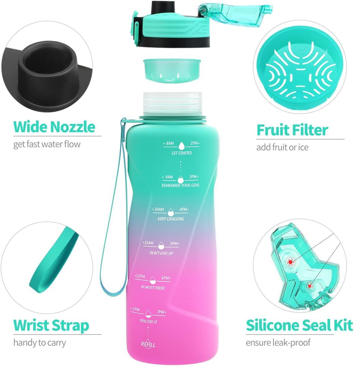 image:imageGourde 500ml700ml1l15l2l Sport Gourde Bouteille deau Reutilisable tanches sans BPA Plastique avec Marqueur de Temps pour Running Randonne CampingEmeraudeviolet