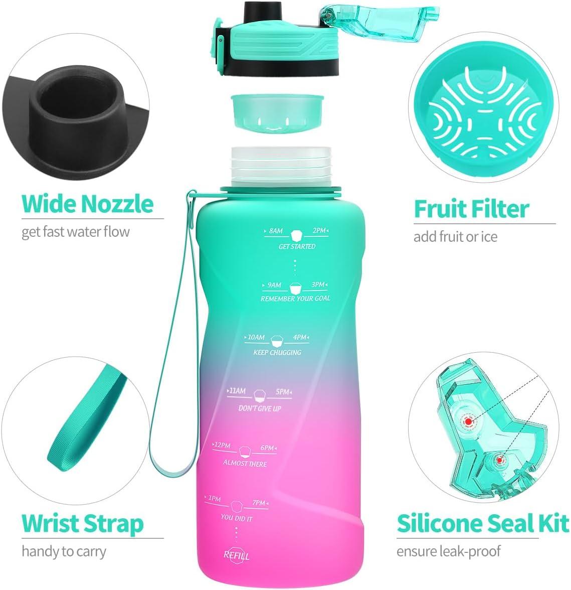 image:imageGourde 500ml700ml1l15l2l Sport Gourde Bouteille deau Reutilisable tanches sans BPA Plastique avec Marqueur de Temps pour Running Randonne CampingEmeraudeviolet