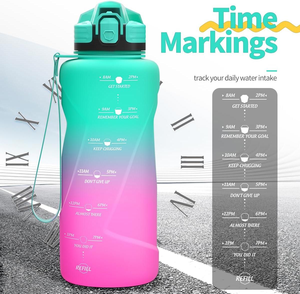image:imageGourde 500ml700ml1l15l2l Sport Gourde Bouteille deau Reutilisable tanches sans BPA Plastique avec Marqueur de Temps pour Running Randonne CampingEmeraudeviolet