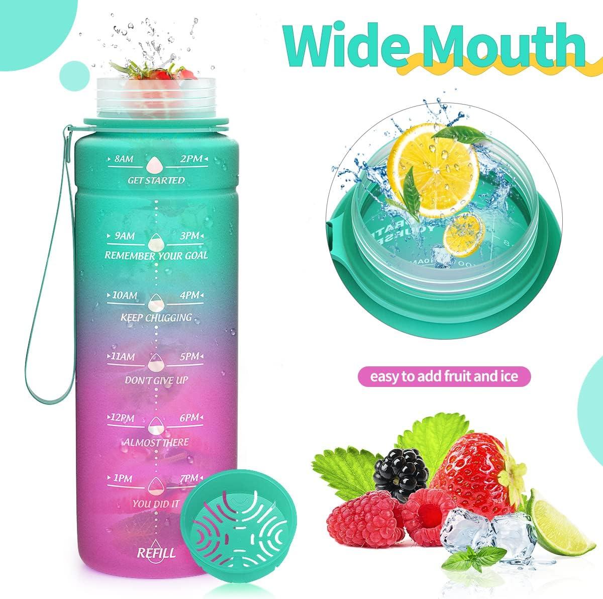 image:imageGourde 500ml700ml1l15l2l Sport Gourde Bouteille deau Reutilisable tanches sans BPA Plastique avec Marqueur de Temps pour Running Randonne CampingEmeraudeviolet