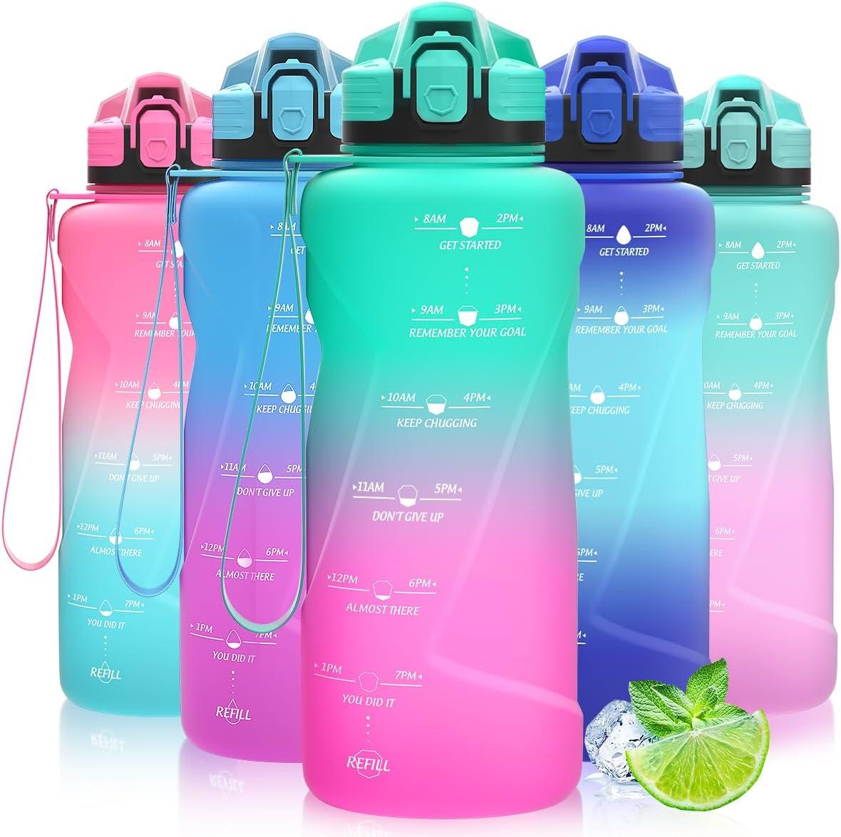 image:imageGourde 500ml700ml1l15l2l Sport Gourde Bouteille deau Reutilisable tanches sans BPA Plastique avec Marqueur de Temps pour Running Randonne CampingEmeraudeviolet