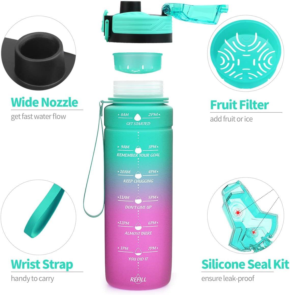 image:imageGourde 500ml700ml1l15l2l Sport Gourde Bouteille deau Reutilisable tanches sans BPA Plastique avec Marqueur de Temps pour Running Randonne CampingEmeraudeviolet