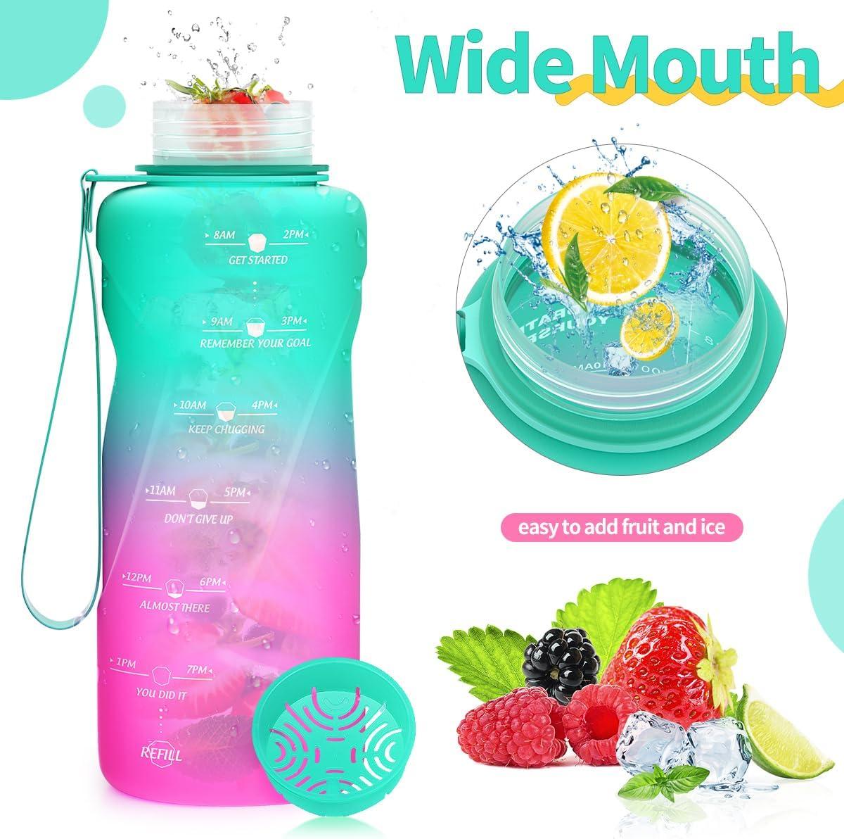 image:imageGourde 500ml700ml1l15l2l Sport Gourde Bouteille deau Reutilisable tanches sans BPA Plastique avec Marqueur de Temps pour Running Randonne CampingEmeraudeviolet