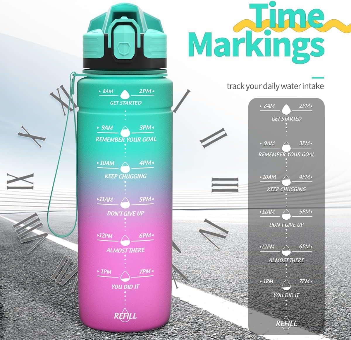 image:imageGourde 500ml700ml1l15l2l Sport Gourde Bouteille deau Reutilisable tanches sans BPA Plastique avec Marqueur de Temps pour Running Randonne CampingEmeraudeviolet