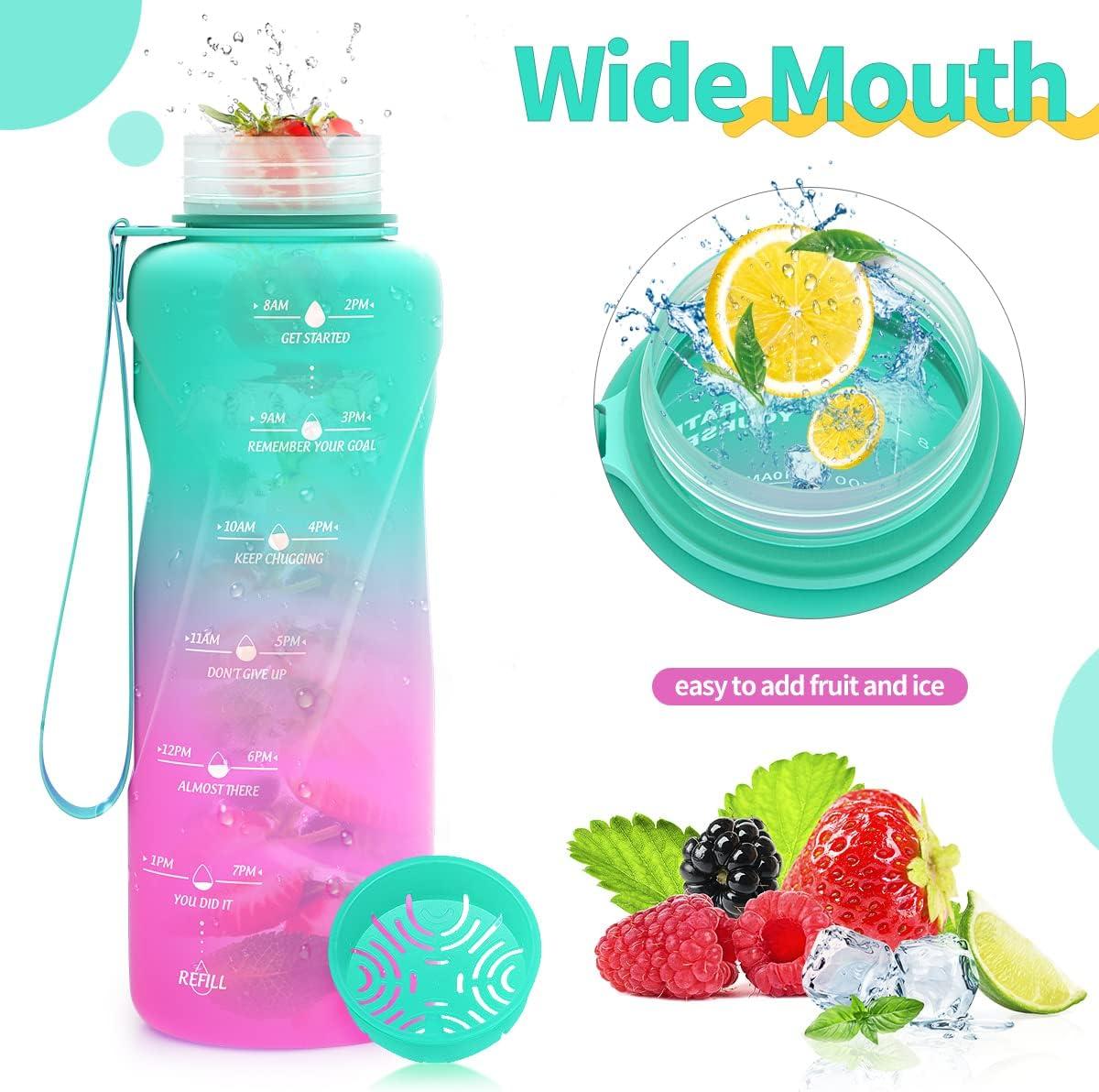 image:imageGourde 500ml700ml1l15l2l Sport Gourde Bouteille deau Reutilisable tanches sans BPA Plastique avec Marqueur de Temps pour Running Randonne CampingEmeraudeviolet