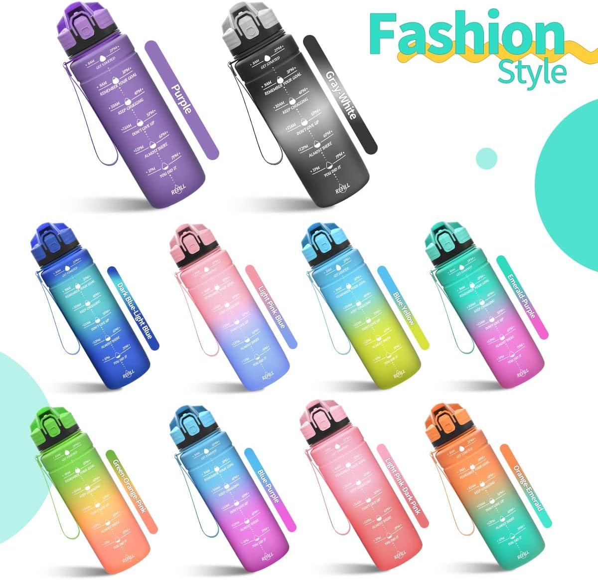 image:imageGourde 500ml700ml1l15l2l Sport Gourde Bouteille deau Reutilisable tanches sans BPA Plastique avec Marqueur de Temps pour Running Randonne CampingEmeraudeviolet