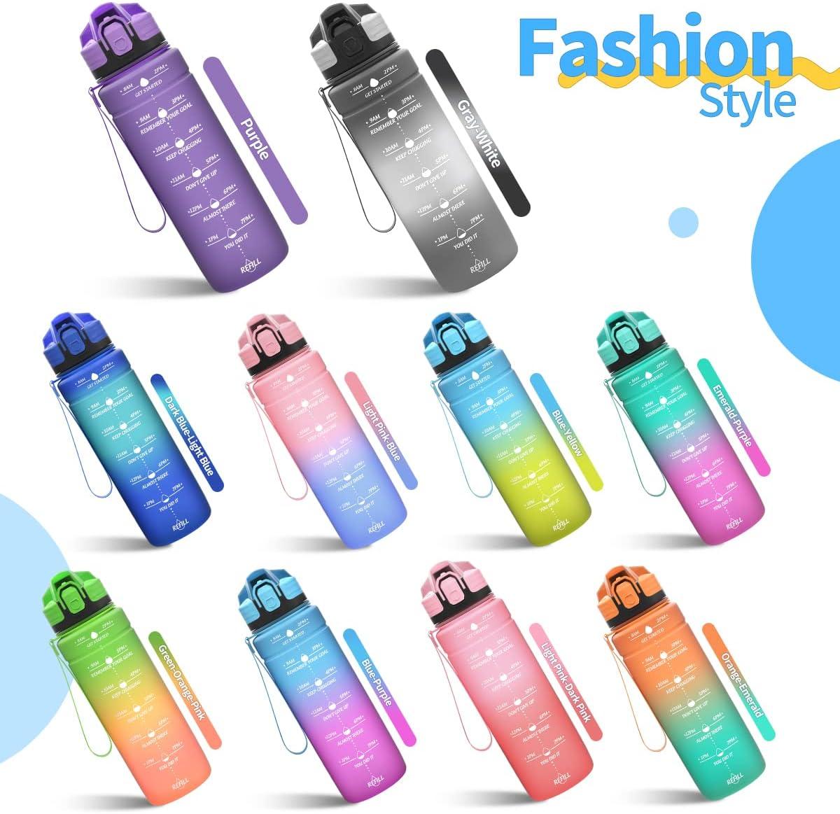 image:imageGourde 500ml700ml1l15l2l Sport Gourde Bouteille deau Reutilisable tanches sans BPA Plastique avec Marqueur de Temps pour Running Randonne CampingGrisblanc