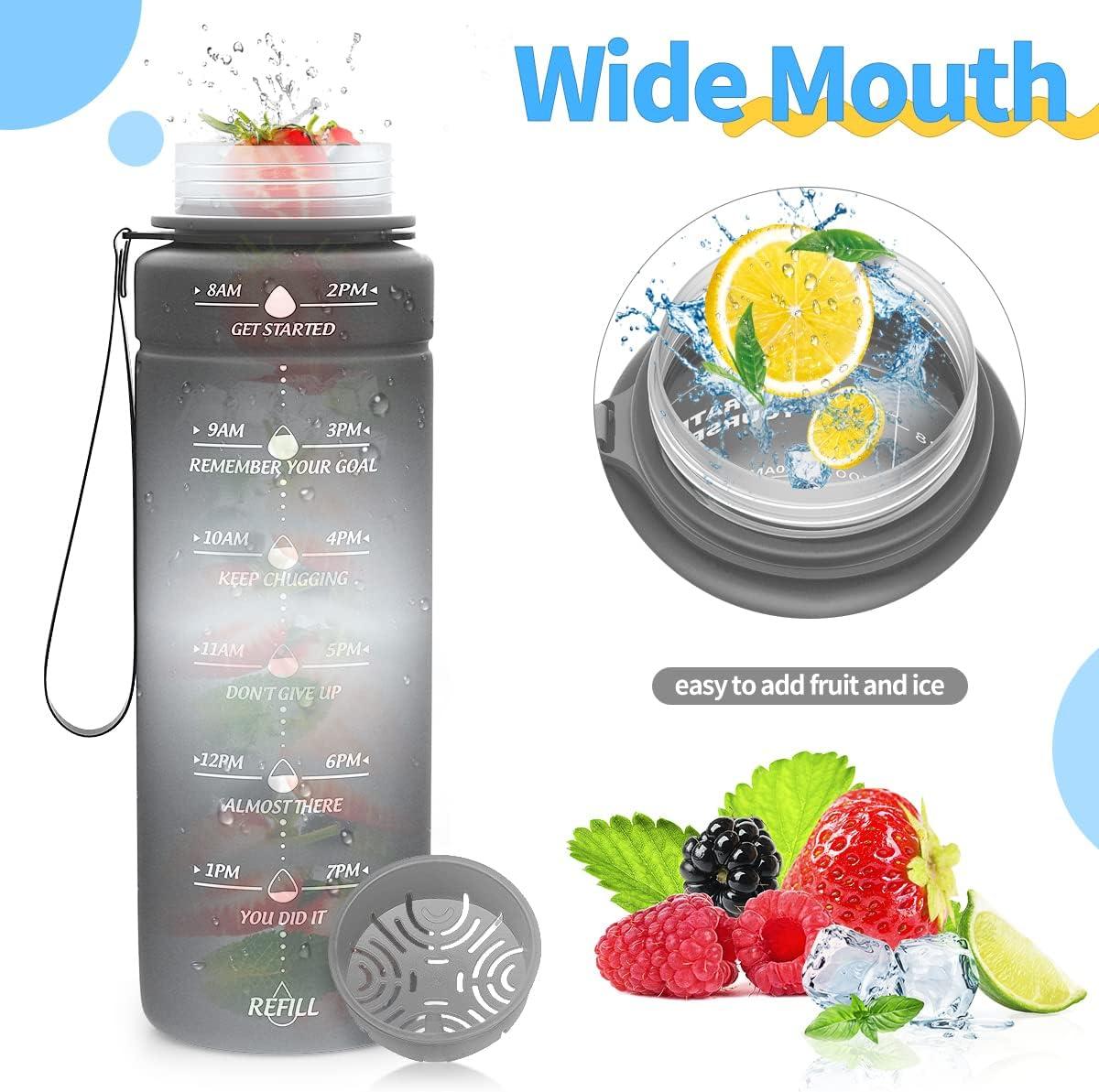 image:imageGourde 500ml700ml1l15l2l Sport Gourde Bouteille deau Reutilisable tanches sans BPA Plastique avec Marqueur de Temps pour Running Randonne CampingGrisblanc