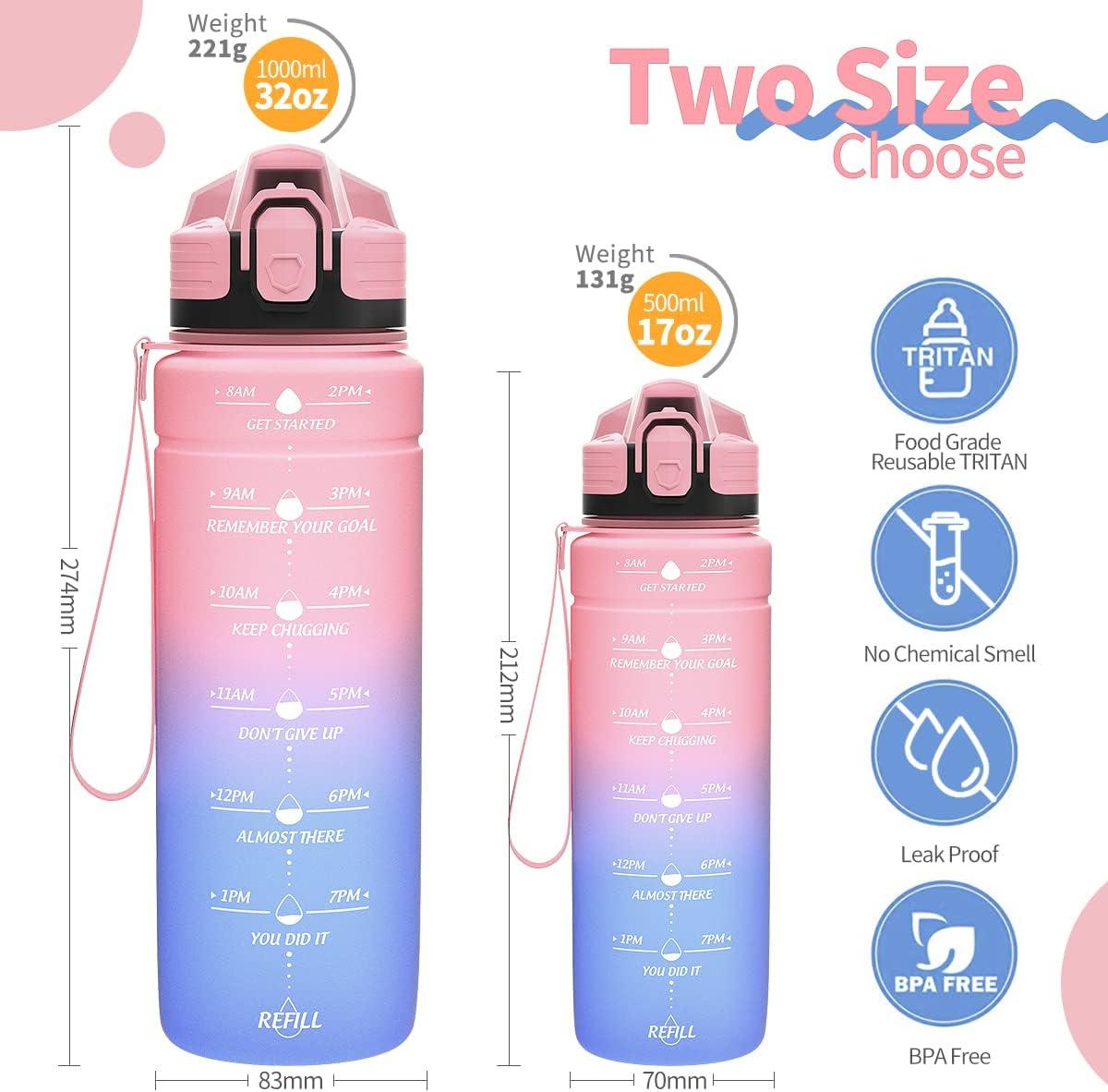 image:imageGourde 500ml700ml1l15l2l Sport Gourde Bouteille deau Reutilisable tanches sans BPA Plastique avec Marqueur de Temps pour Running Randonne CampingRose Clairbleu