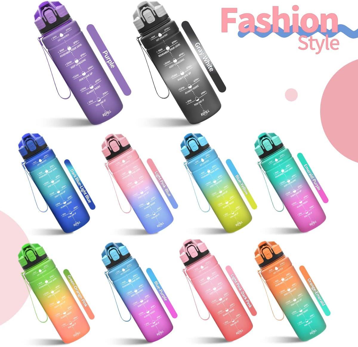 image:imageGourde 500ml700ml1l15l2l Sport Gourde Bouteille deau Reutilisable tanches sans BPA Plastique avec Marqueur de Temps pour Running Randonne CampingRose Clairbleu