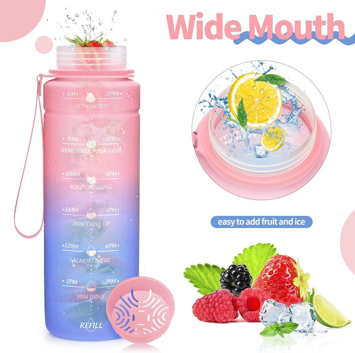 image:imageGourde 500ml700ml1l15l2l Sport Gourde Bouteille deau Reutilisable tanches sans BPA Plastique avec Marqueur de Temps pour Running Randonne CampingRose Clairbleu