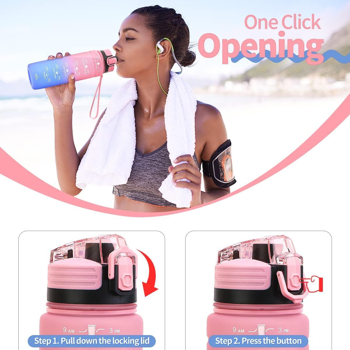 image:imageGourde 500ml700ml1l15l2l Sport Gourde Bouteille deau Reutilisable tanches sans BPA Plastique avec Marqueur de Temps pour Running Randonne CampingRose Clairbleu