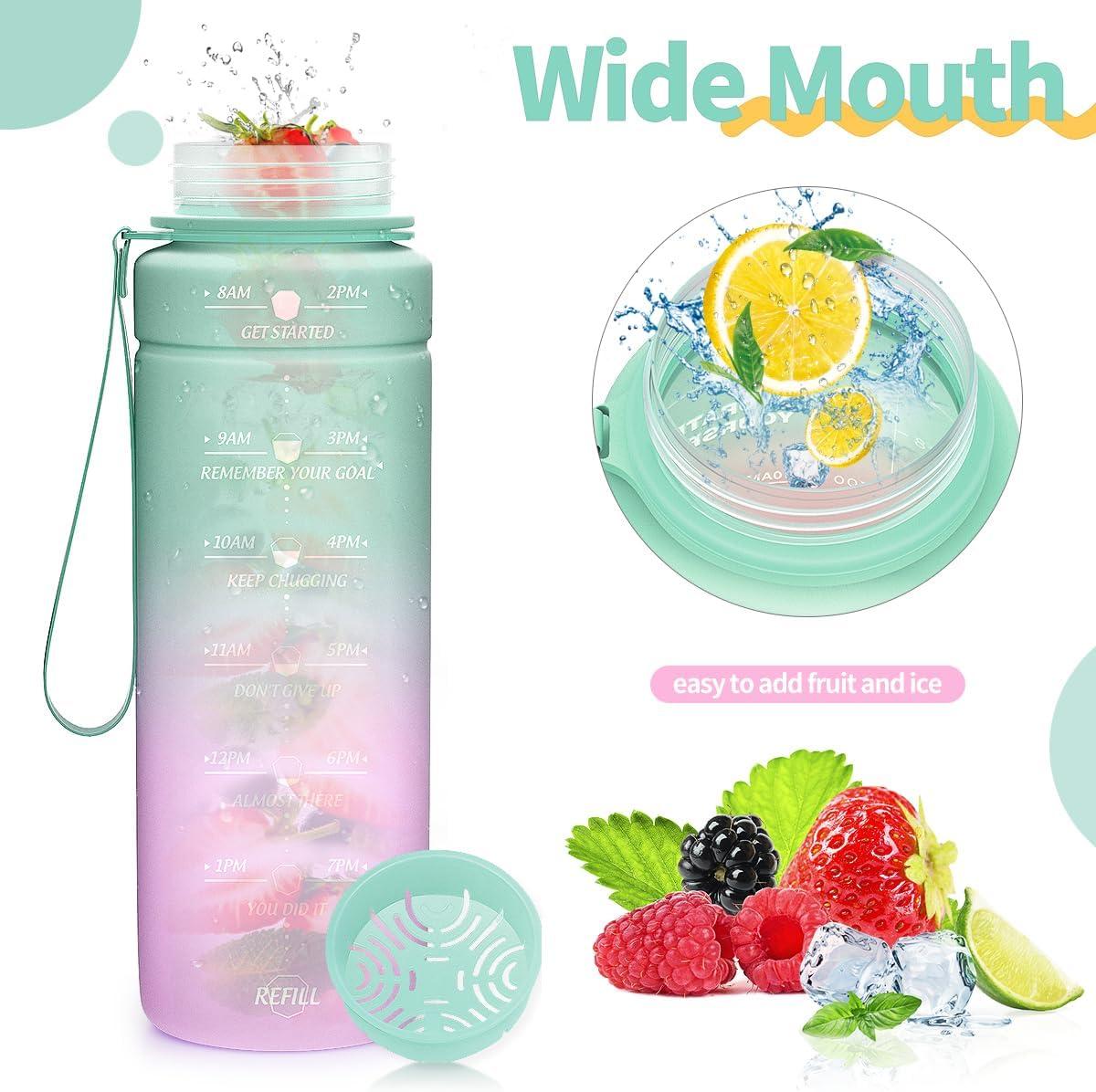 image:imageGourde 500ml700ml1l15l2l Sport Gourde Bouteille deau Reutilisable tanches sans BPA Plastique avec Marqueur de Temps pour Running Randonne CampingVert Clairviolet Clair