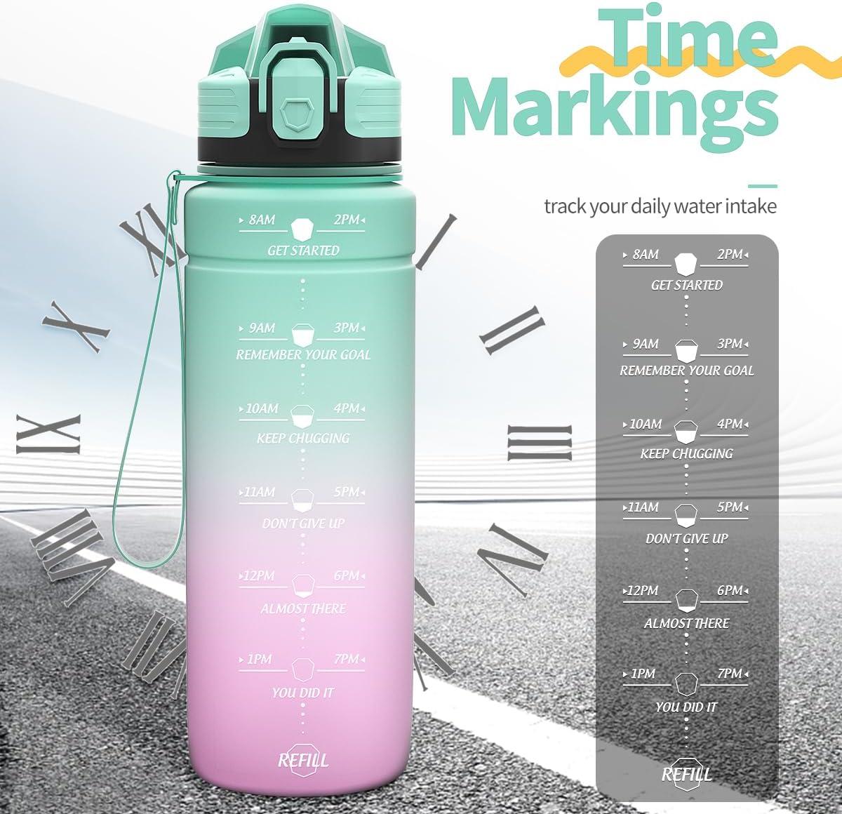 image:imageGourde 500ml700ml1l15l2l Sport Gourde Bouteille deau Reutilisable tanches sans BPA Plastique avec Marqueur de Temps pour Running Randonne CampingVert Clairviolet Clair