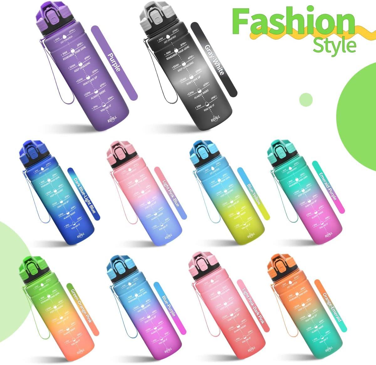image:imageGourde 500ml700ml1l15l2l Sport Gourde Bouteille deau Reutilisable tanches sans BPA Plastique avec Marqueur de Temps pour Running Randonne CampingVertorangerose