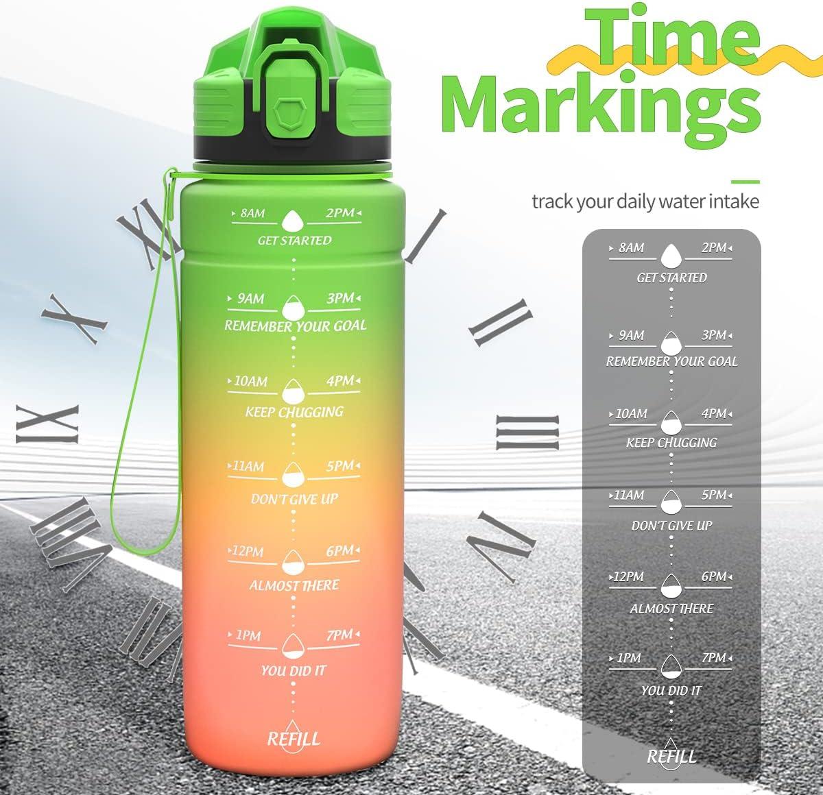 image:imageGourde 500ml700ml1l15l2l Sport Gourde Bouteille deau Reutilisable tanches sans BPA Plastique avec Marqueur de Temps pour Running Randonne CampingVertorangerose