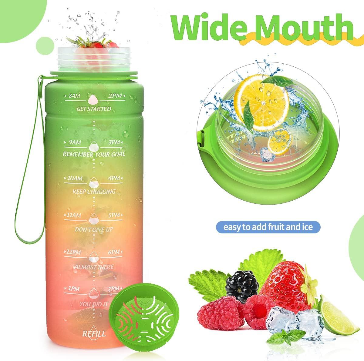 image:imageGourde 500ml700ml1l15l2l Sport Gourde Bouteille deau Reutilisable tanches sans BPA Plastique avec Marqueur de Temps pour Running Randonne CampingVertorangerose