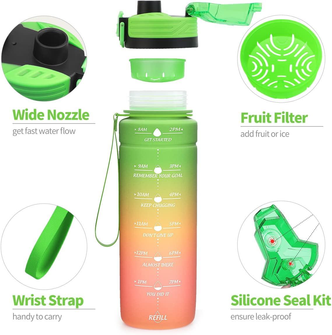 image:imageGourde 500ml700ml1l15l2l Sport Gourde Bouteille deau Reutilisable tanches sans BPA Plastique avec Marqueur de Temps pour Running Randonne CampingVertorangerose