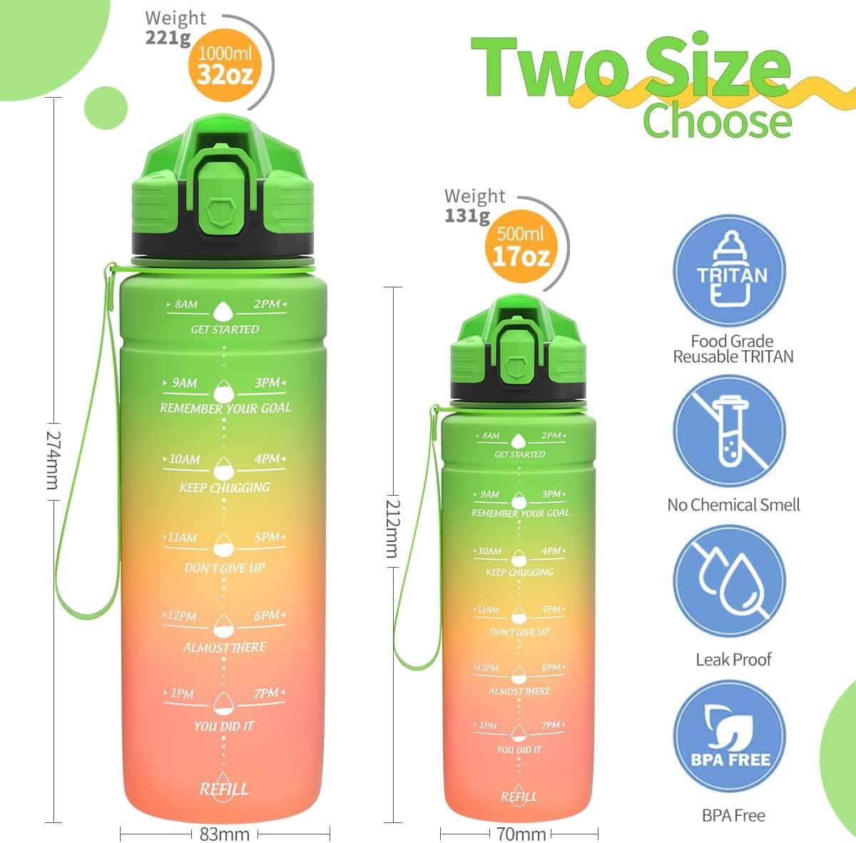 image:imageGourde 500ml700ml1l15l2l Sport Gourde Bouteille deau Reutilisable tanches sans BPA Plastique avec Marqueur de Temps pour Running Randonne CampingVertorangerose