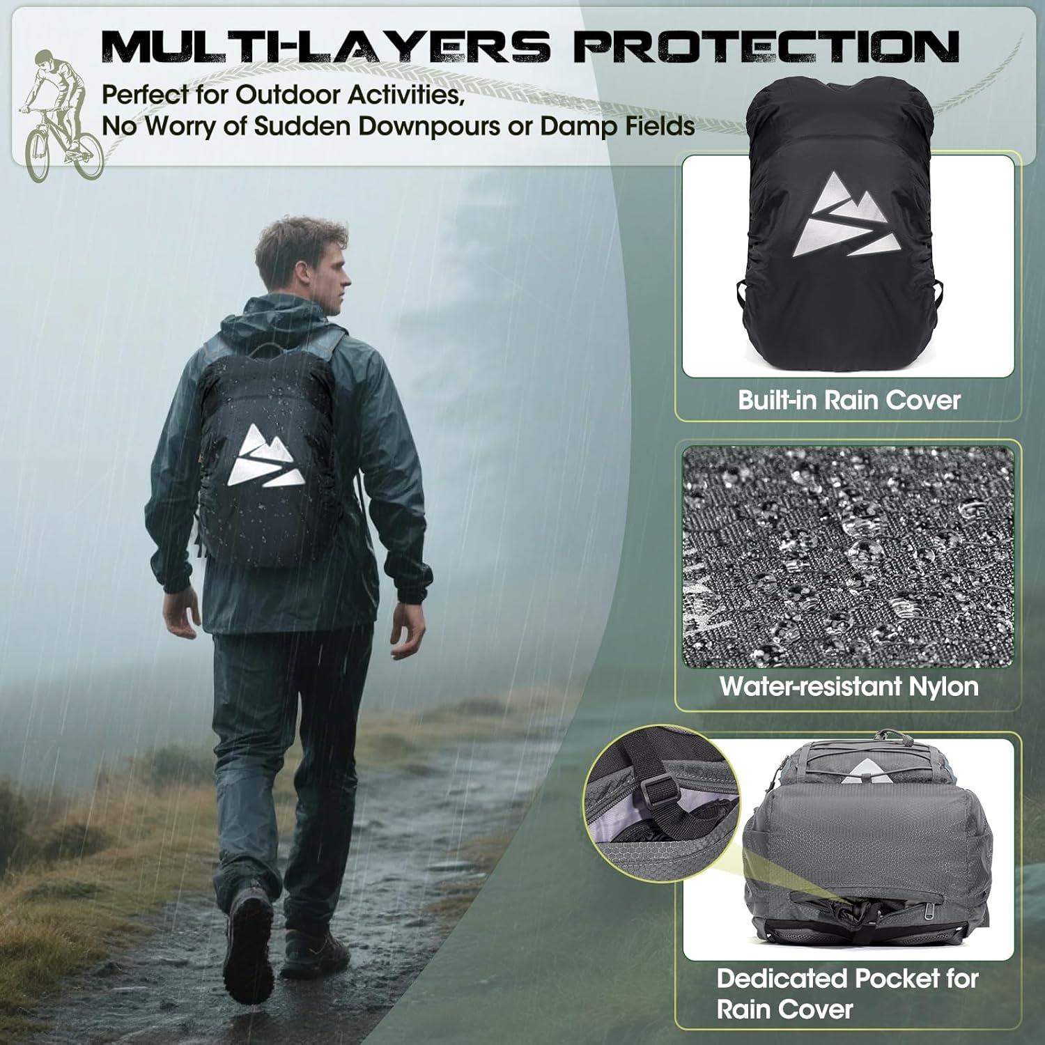 image:imageRAINSMORE Sac Dos Dhydratation avec Vessie deau de 2L Sac Dos Randonne Moto Sport 18L Homme Femme Lger Isol avec Housse de Pluie pour Course Pied Cyclisme lescalade Trail RunningGris18L