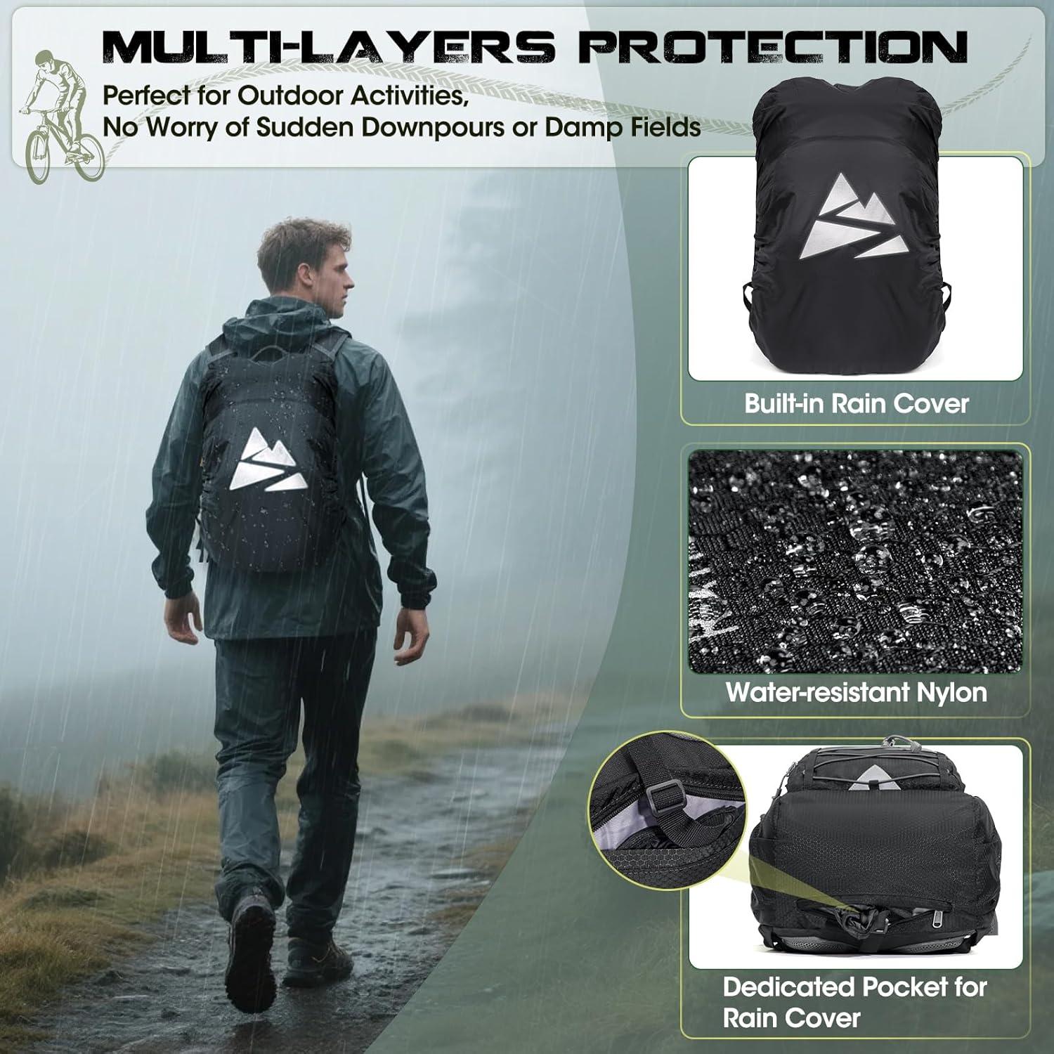 image:imageRAINSMORE Sac Dos Dhydratation avec Vessie deau de 2L Sac Dos Randonne Moto Sport 18L Homme Femme Lger Isol avec Housse de Pluie pour Course Pied Cyclisme lescalade Trail RunningNoir18L