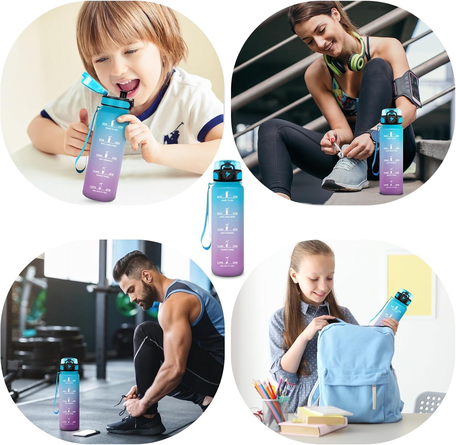 image:imageVikastar Gourde Sport 500ml1000ml1500ml tanche ampamp Rutilisable Gourde Enfant Motivation avec Filtre Gourde Bouteille Bouteille deau pour Gym Enfant cole Bureau YogaBleuViolet