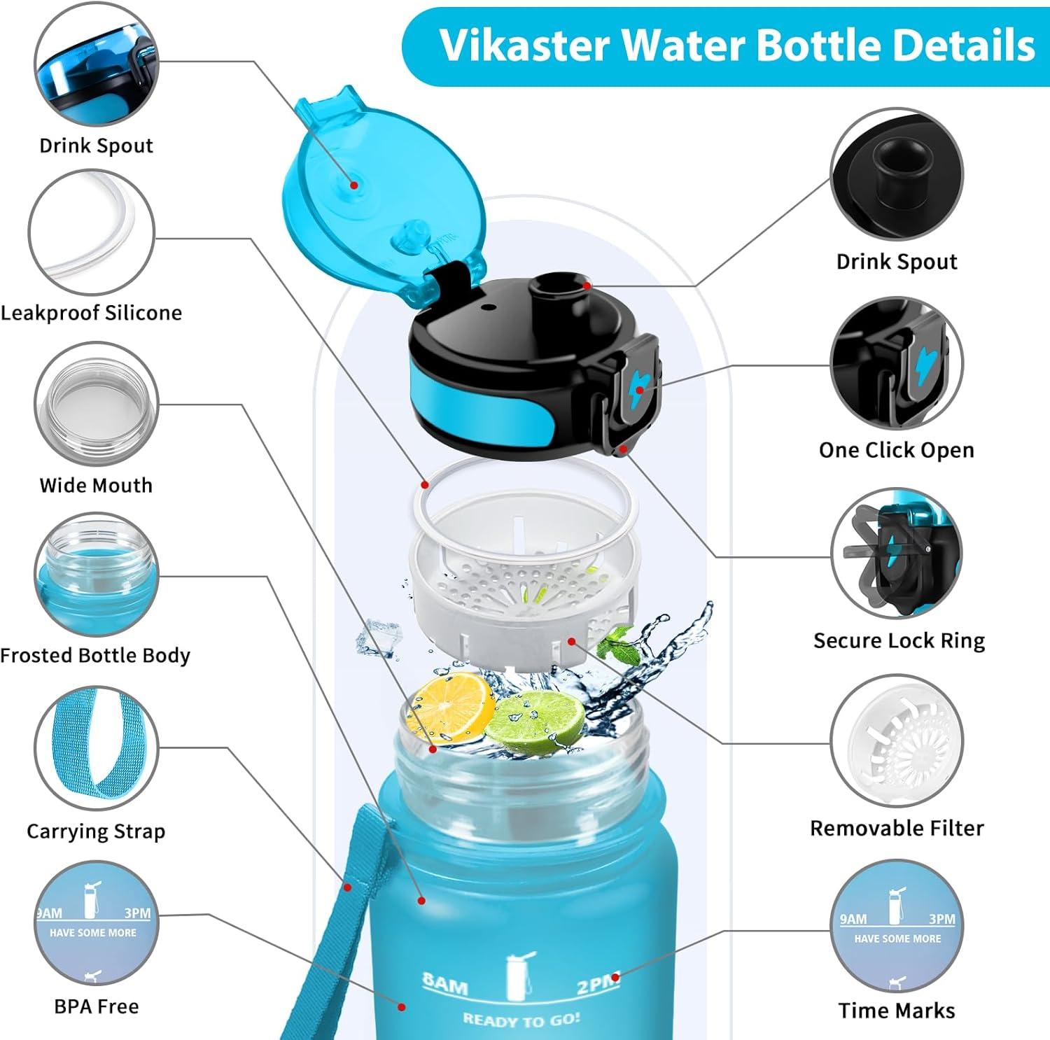 image:imageVikastar Gourde Sport 500ml1000ml1500ml tanche ampamp Rutilisable Gourde Enfant Motivation avec Filtre Gourde Bouteille Bouteille deau pour Gym Enfant cole Bureau YogaBleuViolet