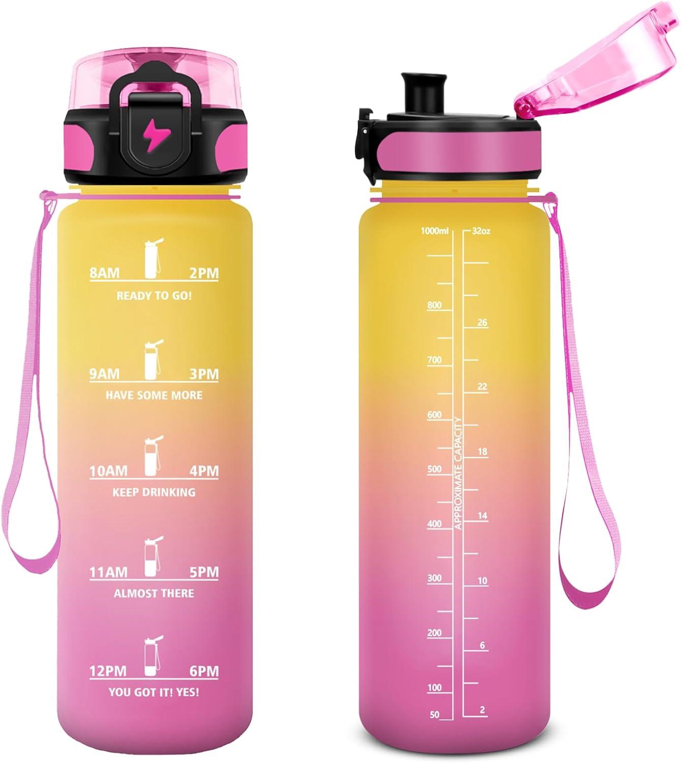 image:imageVikastar Gourde Sport 500ml1000ml1500ml tanche ampamp Rutilisable Gourde Enfant Motivation avec Filtre Gourde Bouteille Bouteille deau pour Gym Enfant cole Bureau YogaJauneRose