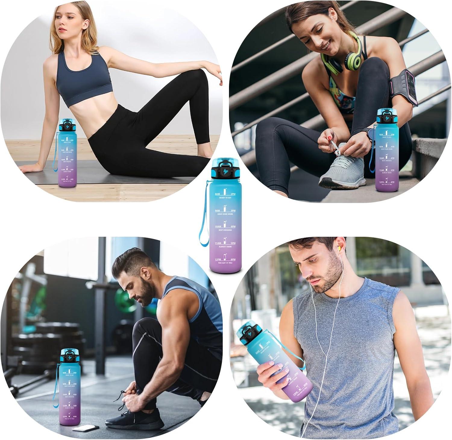 image:imageVikastar Gourde Sport 500ml1000ml1500ml tanche ampamp Rutilisable Gourde Enfant Motivation avec Filtre Gourde Bouteille Bouteille deau pour Gym Enfant cole Bureau YogaBleuViolet