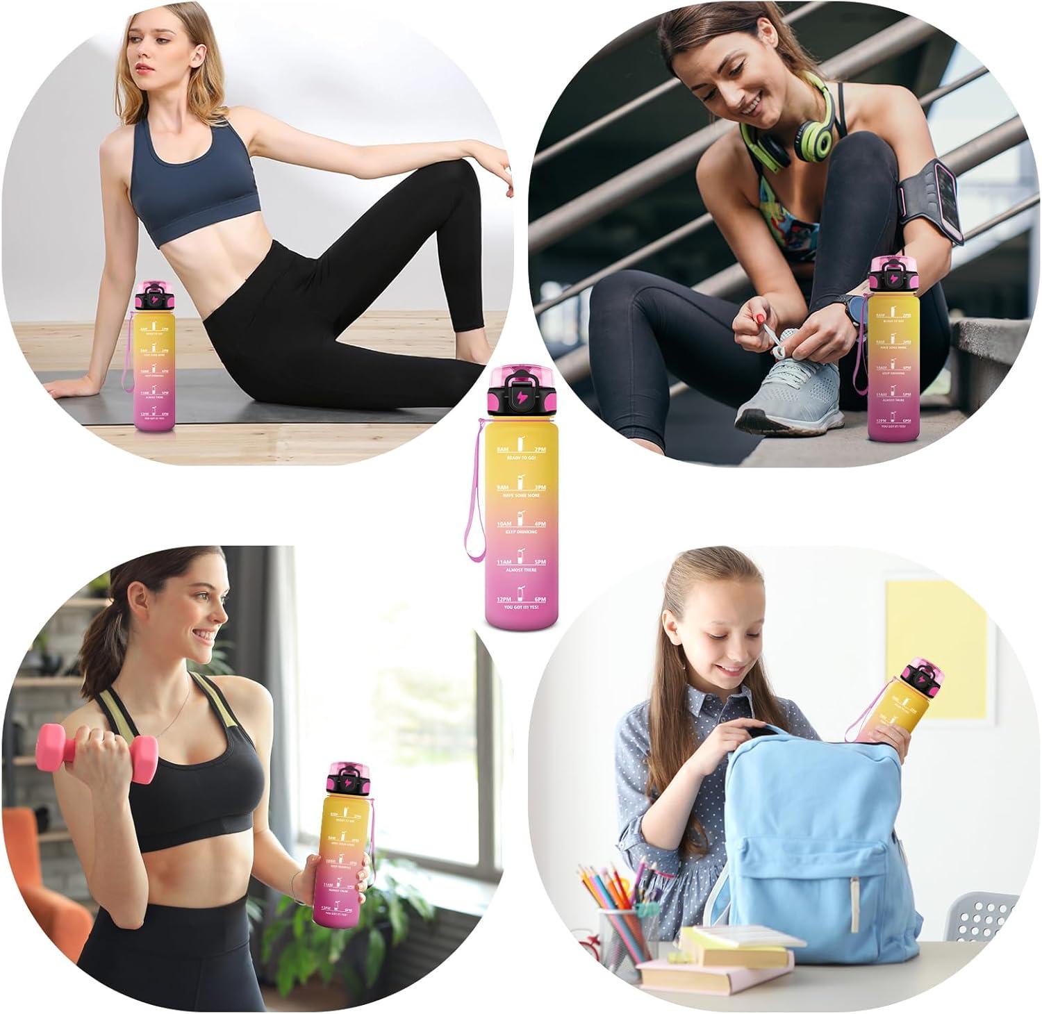 image:imageVikastar Gourde Sport 500ml1000ml1500ml tanche ampamp Rutilisable Gourde Enfant Motivation avec Filtre Gourde Bouteille Bouteille deau pour Gym Enfant cole Bureau YogaJauneRose