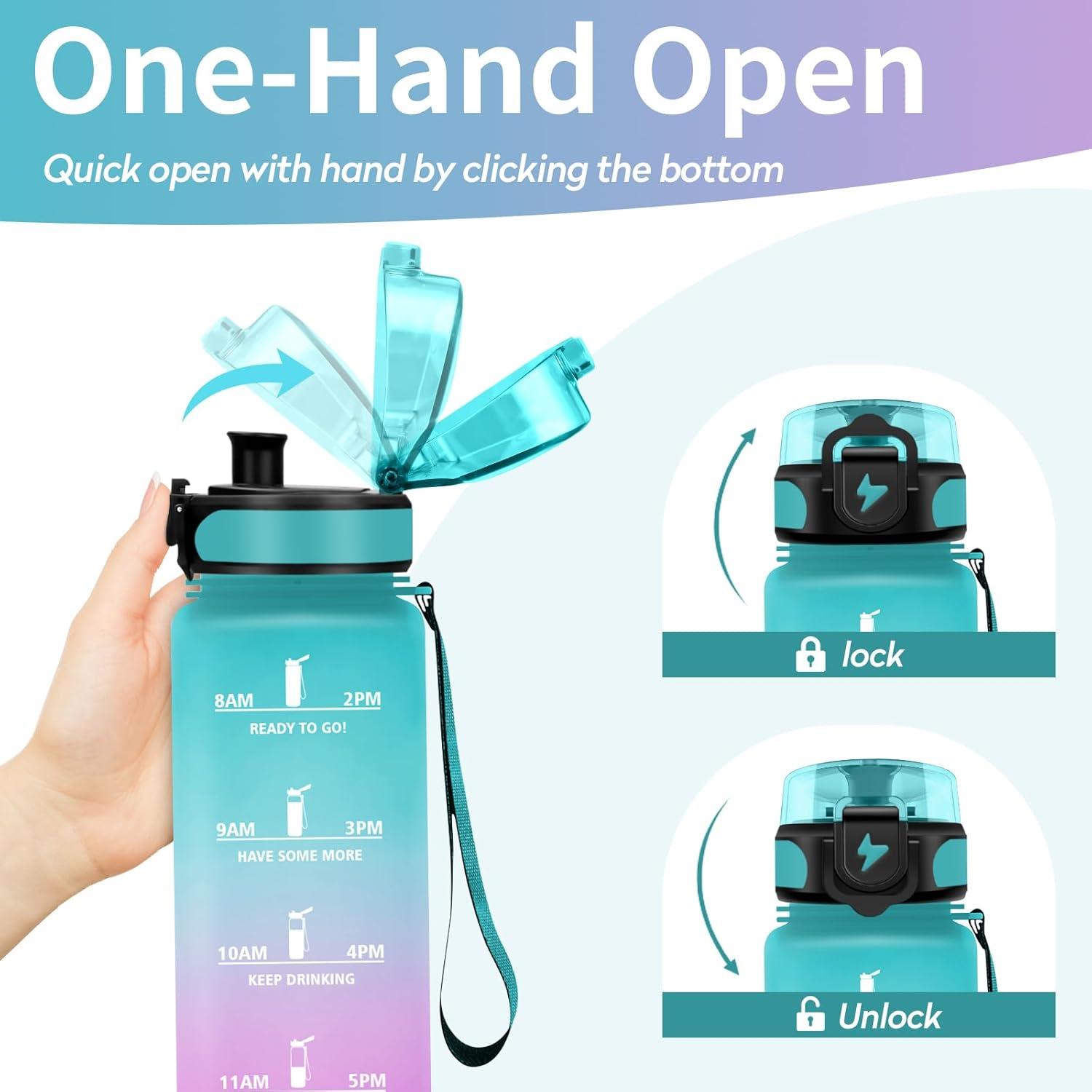 image:imageVikastar Gourde Sport 500ml1000ml1500ml tanche ampamp Rutilisable Gourde Enfant Motivation avec Filtre Gourde Bouteille Bouteille deau pour Gym Enfant cole Bureau YogaVertRose