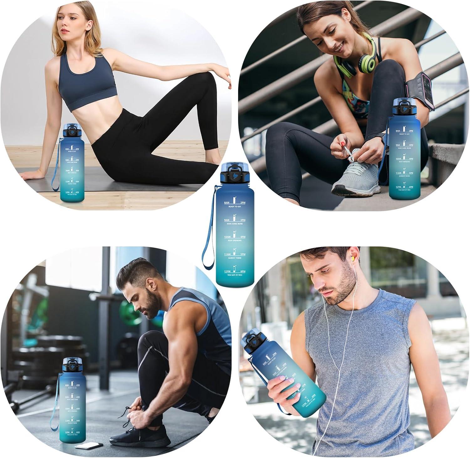 image:imageVikastar Gourde Sport 500ml1000ml1500ml tanche ampamp Rutilisable Gourde Enfant Motivation avec Filtre Gourde Bouteille Bouteille deau pour Gym Enfant cole Bureau YogaBleu Vert