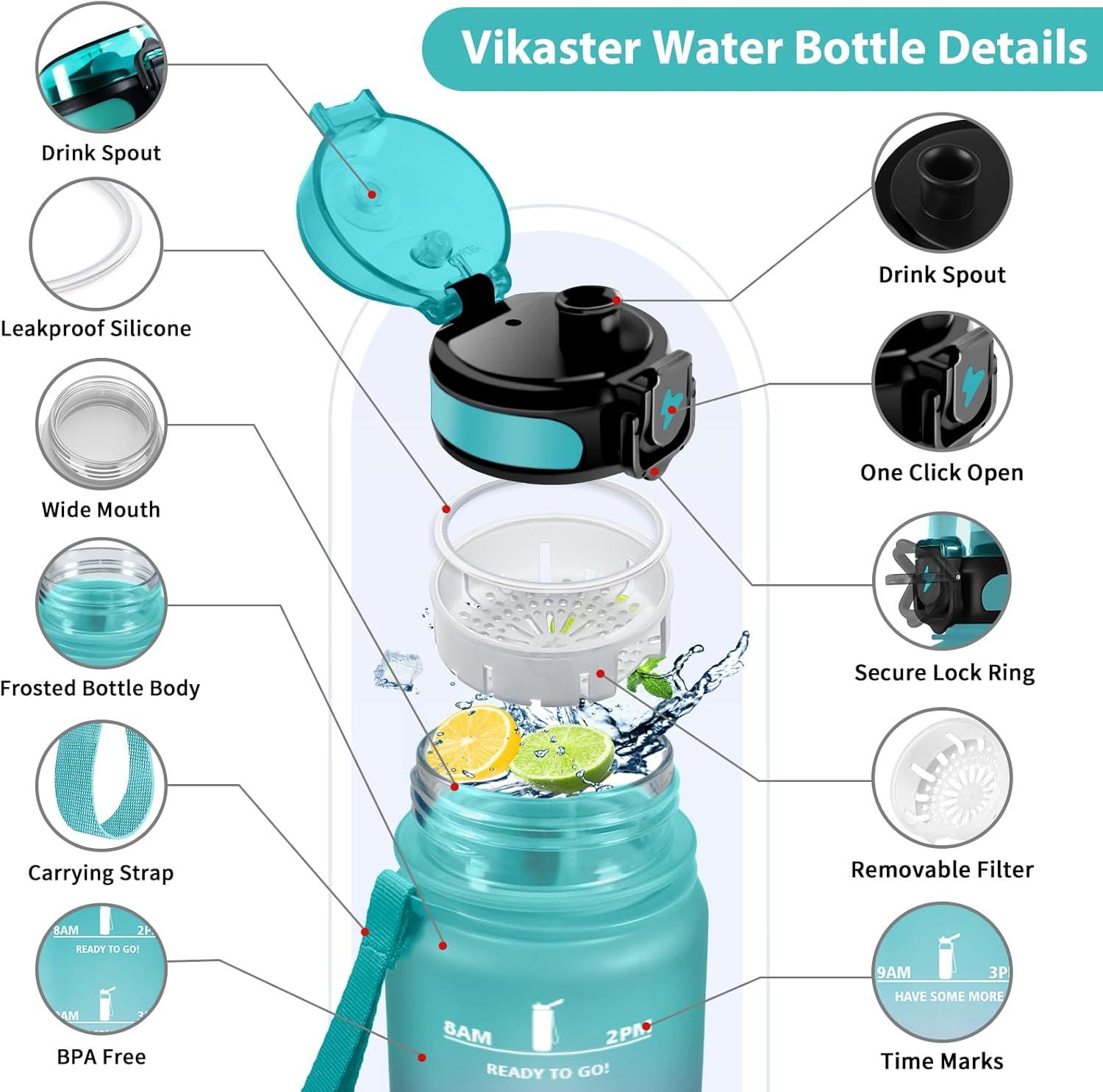 image:imageVikastar Gourde Sport 500ml1000ml1500ml tanche ampamp Rutilisable Gourde Enfant Motivation avec Filtre Gourde Bouteille Bouteille deau pour Gym Enfant cole Bureau YogaVertRose