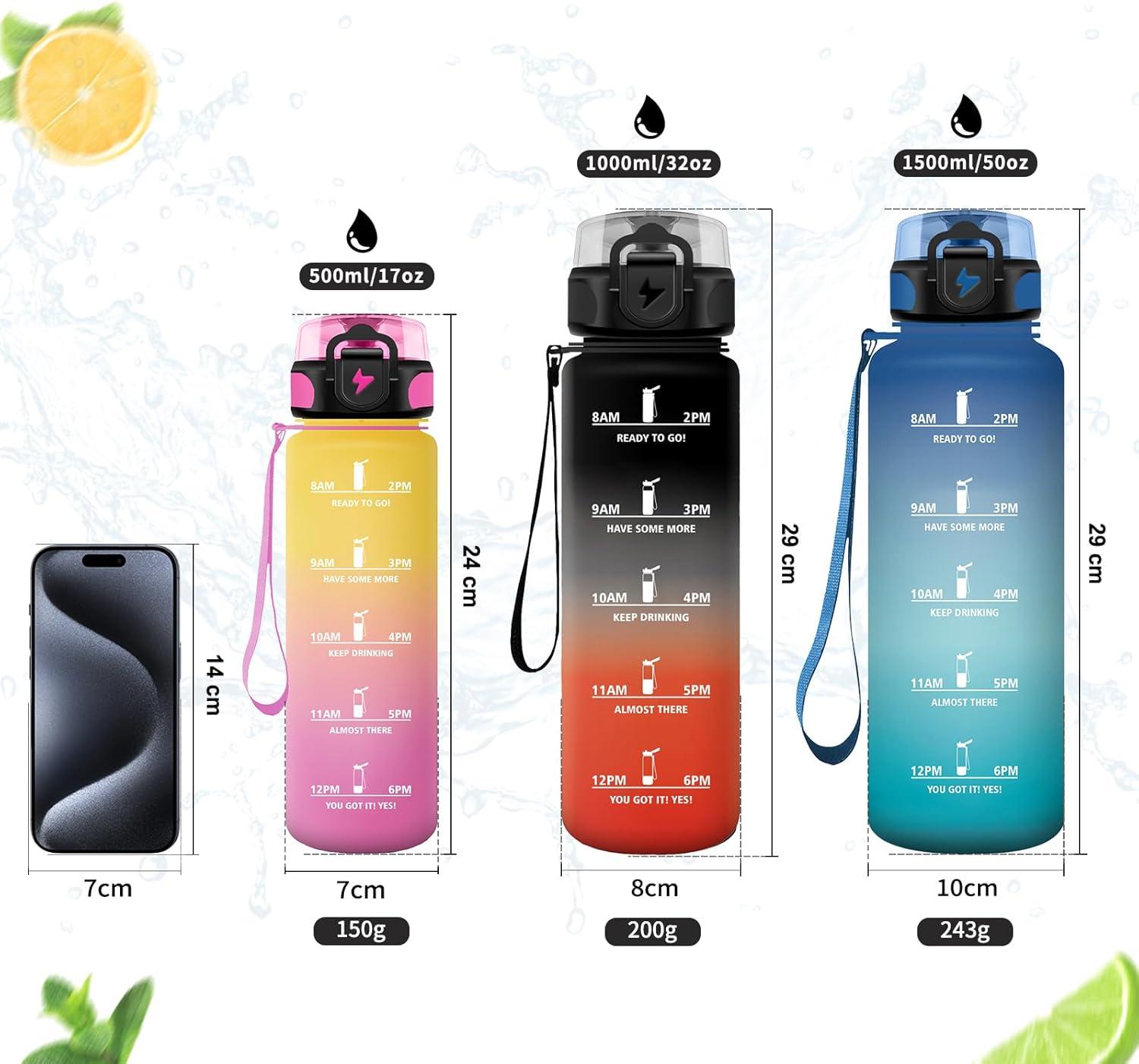 image:imageVikastar Gourde Sport 500ml1000ml1500ml tanche ampamp Rutilisable Gourde Enfant Motivation avec Filtre Gourde Bouteille Bouteille deau pour Gym Enfant cole Bureau YogaJauneRose