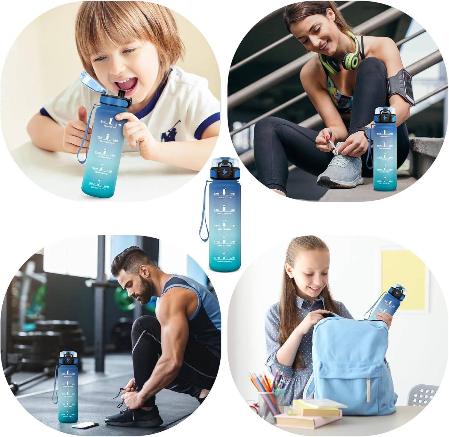 image:imageVikastar Gourde Sport 500ml1000ml1500ml tanche ampamp Rutilisable Gourde Enfant Motivation avec Filtre Gourde Bouteille Bouteille deau pour Gym Enfant cole Bureau YogaBleuVert
