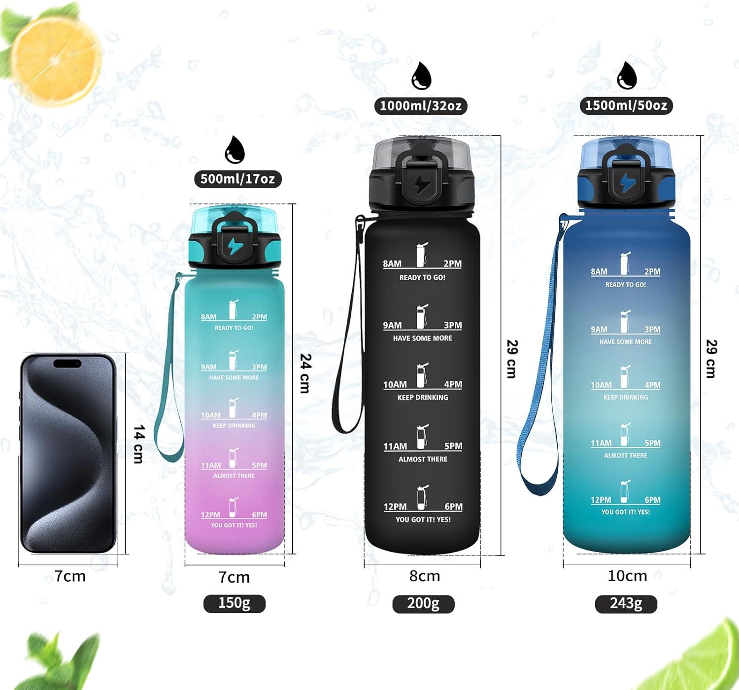 image:imageVikastar Gourde Sport 500ml1000ml1500ml tanche ampamp Rutilisable Gourde Enfant Motivation avec Filtre Gourde Bouteille Bouteille deau pour Gym Enfant cole Bureau YogaVertRose