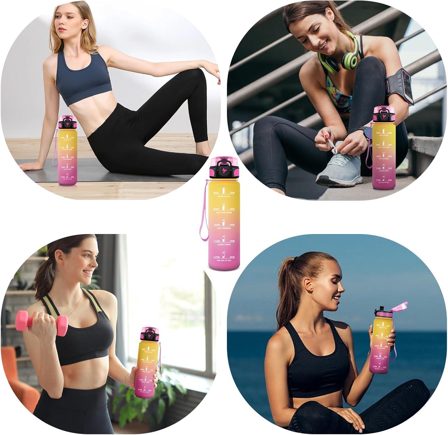 image:imageVikastar Gourde Sport 500ml1000ml1500ml tanche ampamp Rutilisable Gourde Enfant Motivation avec Filtre Gourde Bouteille Bouteille deau pour Gym Enfant cole Bureau YogaJauneRose
