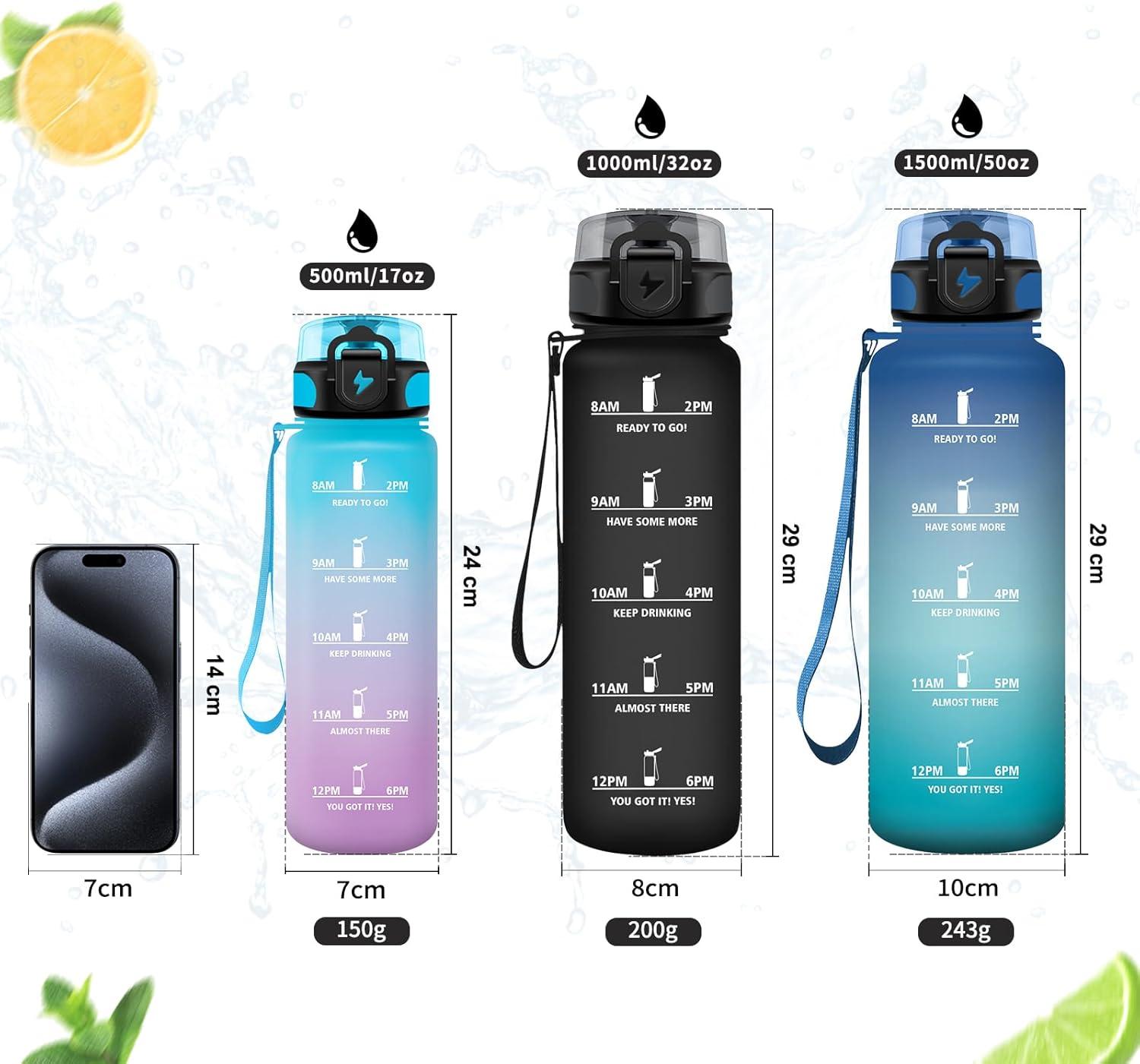 image:imageVikastar Gourde Sport 500ml1000ml1500ml tanche ampamp Rutilisable Gourde Enfant Motivation avec Filtre Gourde Bouteille Bouteille deau pour Gym Enfant cole Bureau YogaBleuViolet