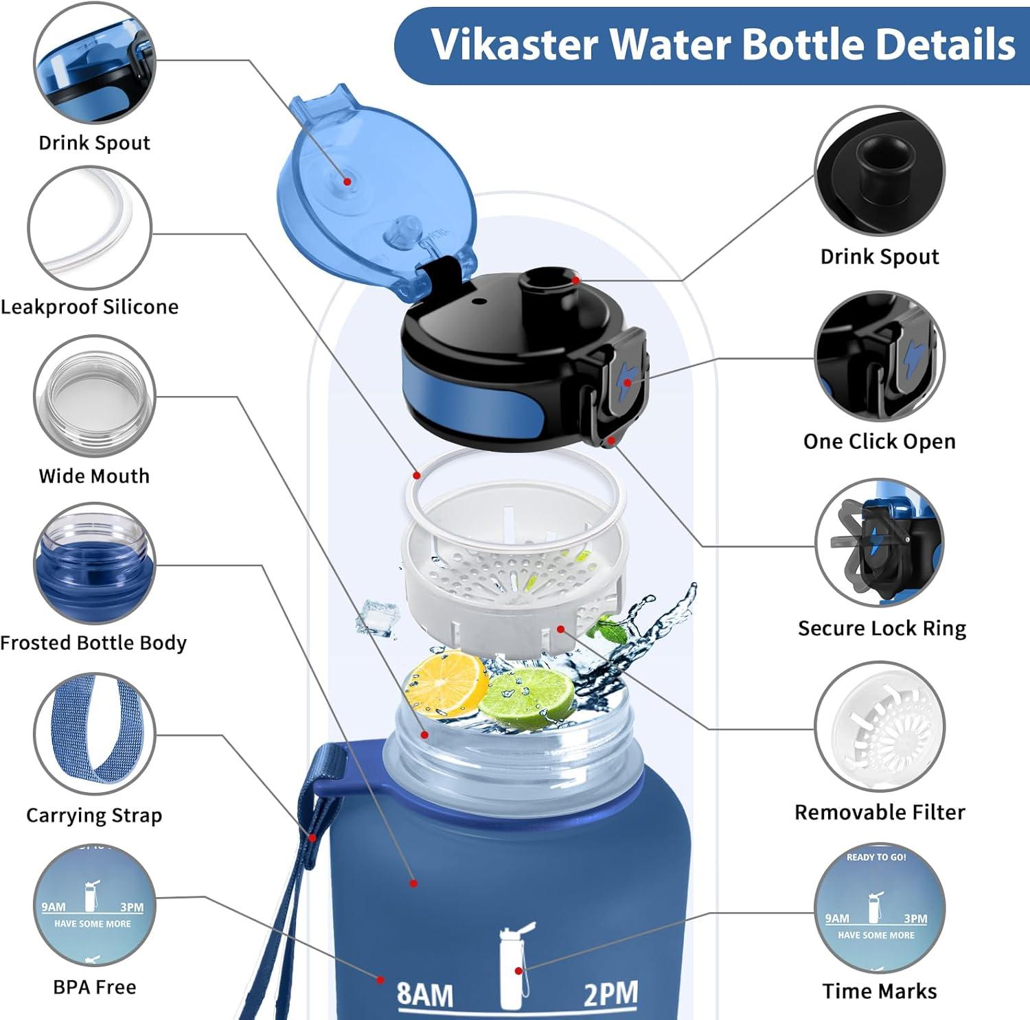 image:imageVikastar Gourde Sport 500ml1000ml1500ml tanche ampamp Rutilisable Gourde Enfant Motivation avec Filtre Gourde Bouteille Bouteille deau pour Gym Enfant cole Bureau YogaBleu Vert