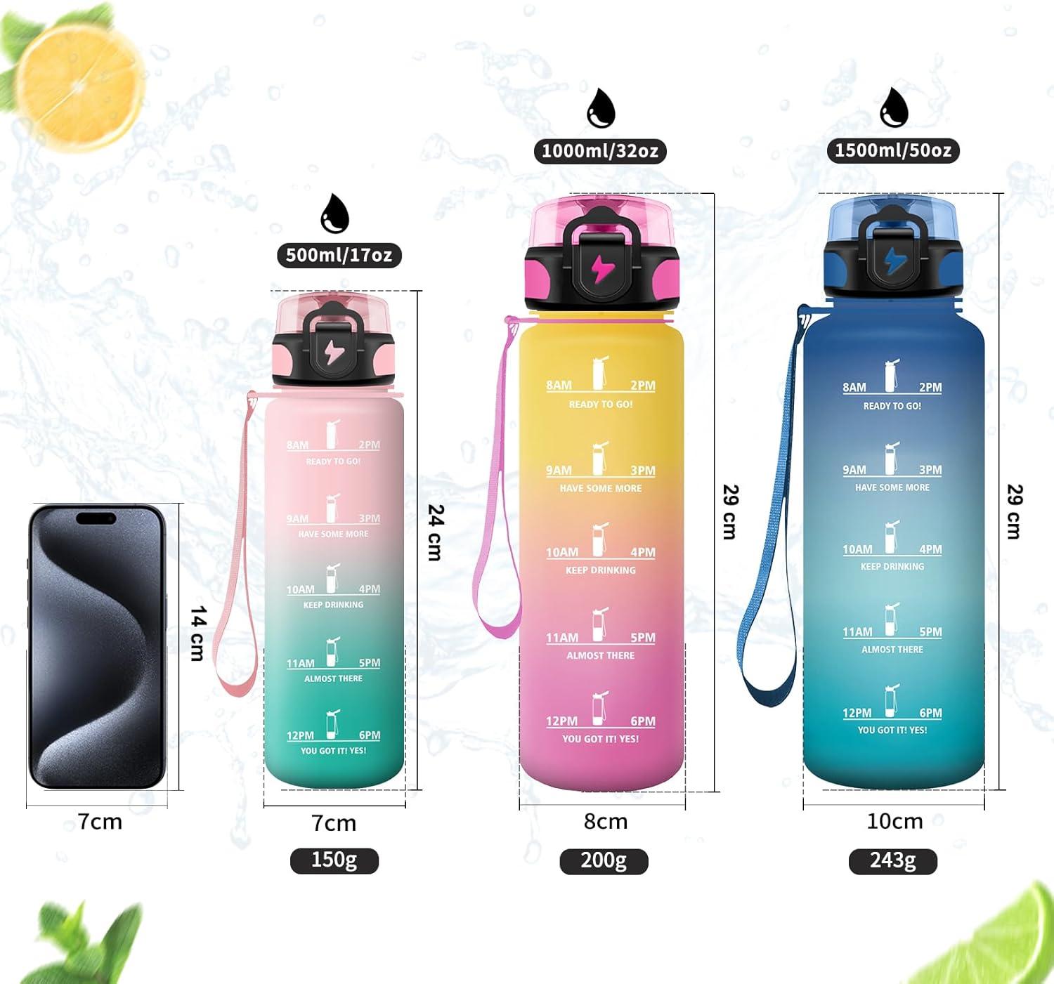image:imageVikastar Gourde Sport 500ml1000ml1500ml tanche ampamp Rutilisable Gourde Enfant Motivation avec Filtre Gourde Bouteille Bouteille deau pour Gym Enfant cole Bureau YogaJauneRose