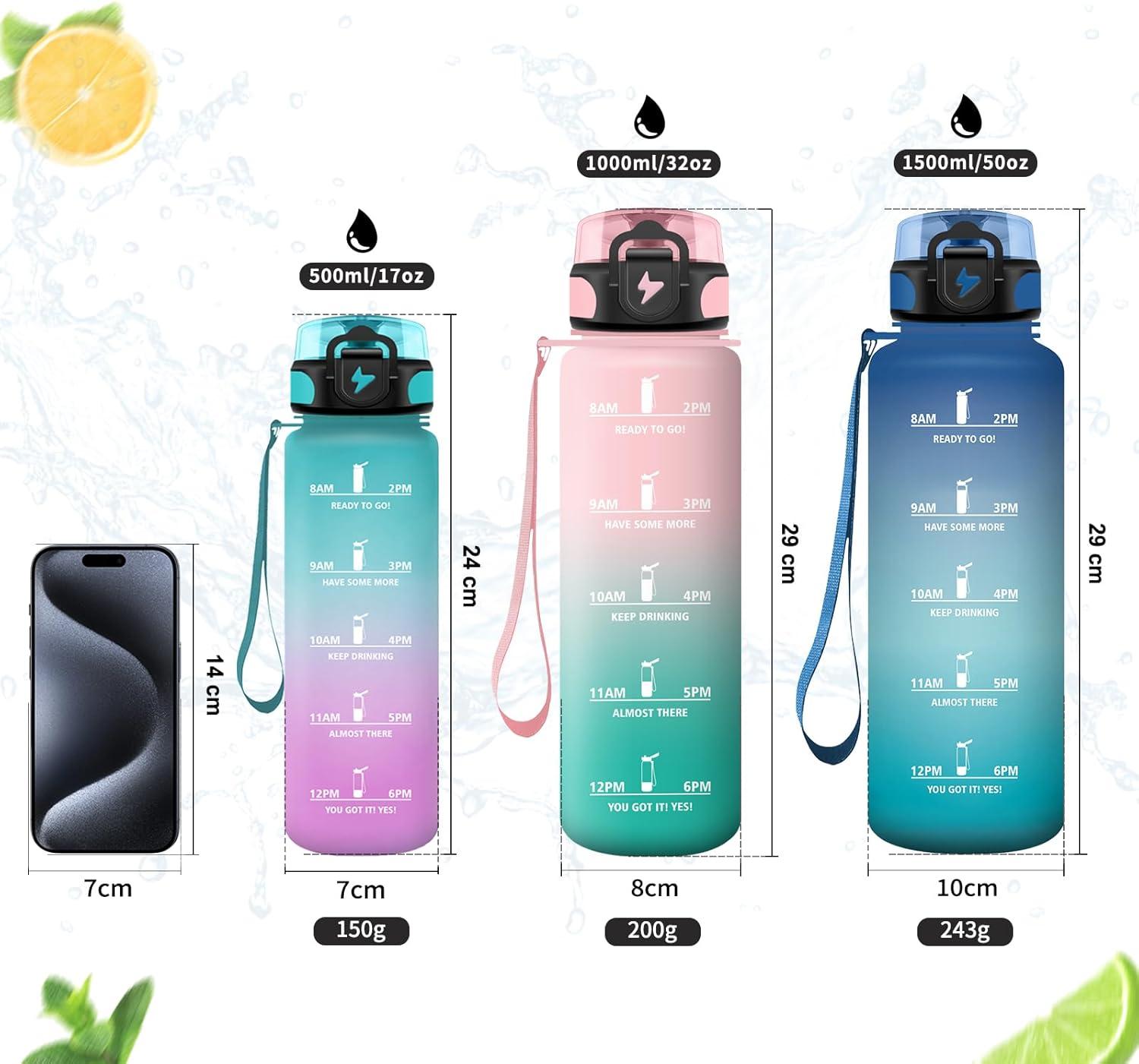 image:imageVikastar Gourde Sport 500ml1000ml1500ml tanche ampamp Rutilisable Gourde Enfant Motivation avec Filtre Gourde Bouteille Bouteille deau pour Gym Enfant cole Bureau YogaRoseBleu