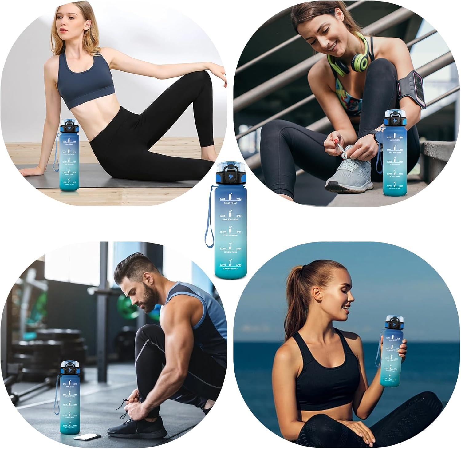 image:imageVikastar Gourde Sport 500ml1000ml1500ml tanche ampamp Rutilisable Gourde Enfant Motivation avec Filtre Gourde Bouteille Bouteille deau pour Gym Enfant cole Bureau YogaBleuVert