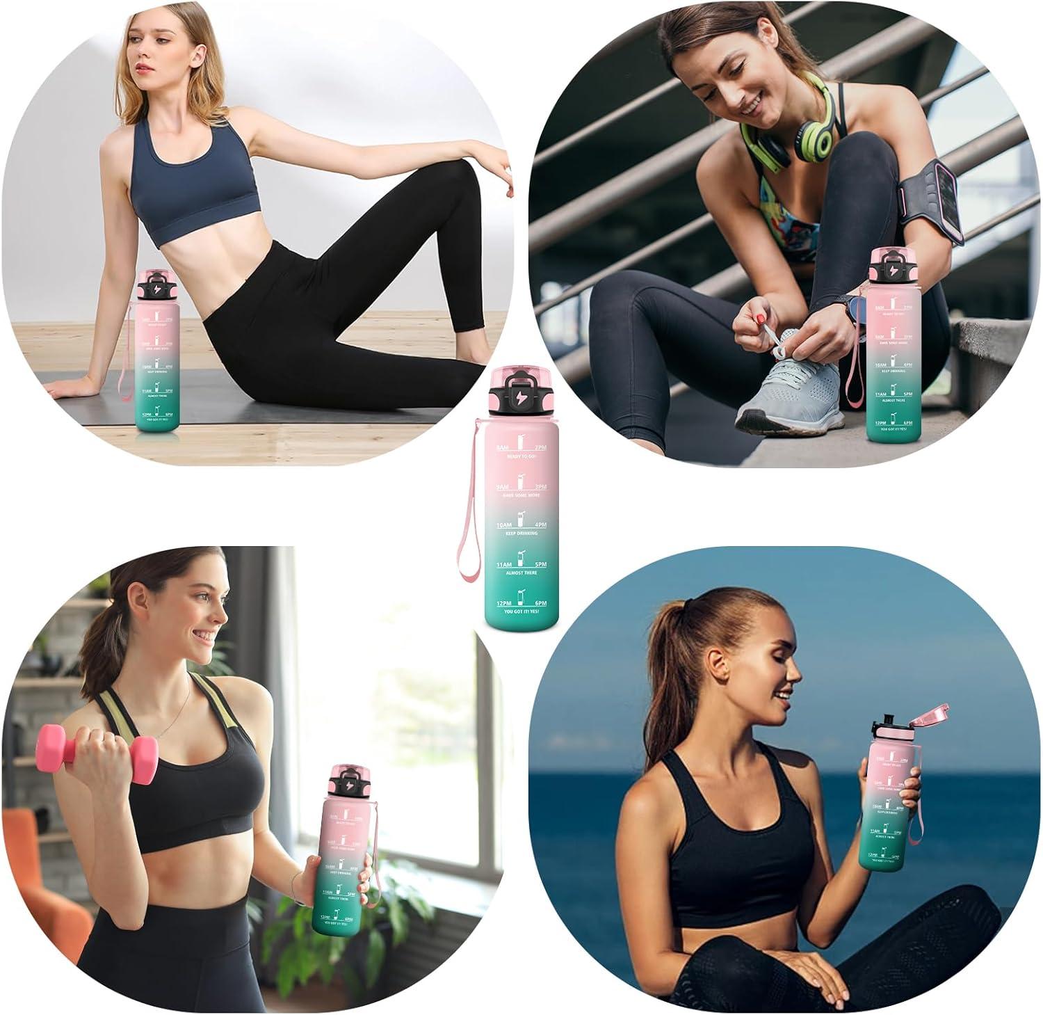 image:imageVikastar Gourde Sport 500ml1000ml1500ml tanche ampamp Rutilisable Gourde Enfant Motivation avec Filtre Gourde Bouteille Bouteille deau pour Gym Enfant cole Bureau YogaRoseBleu