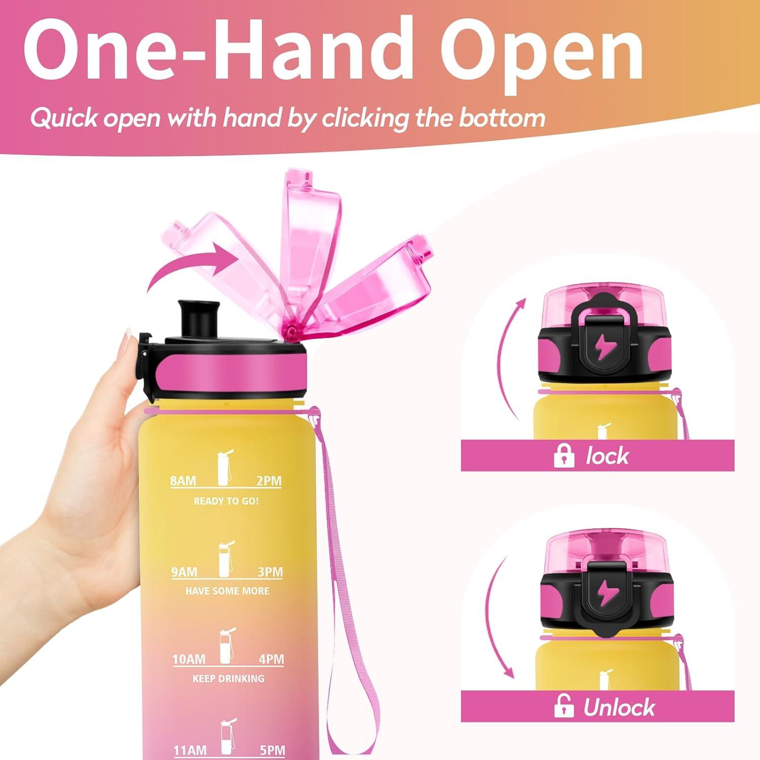 image:imageVikastar Gourde Sport 500ml1000ml1500ml tanche ampamp Rutilisable Gourde Enfant Motivation avec Filtre Gourde Bouteille Bouteille deau pour Gym Enfant cole Bureau YogaJauneRose