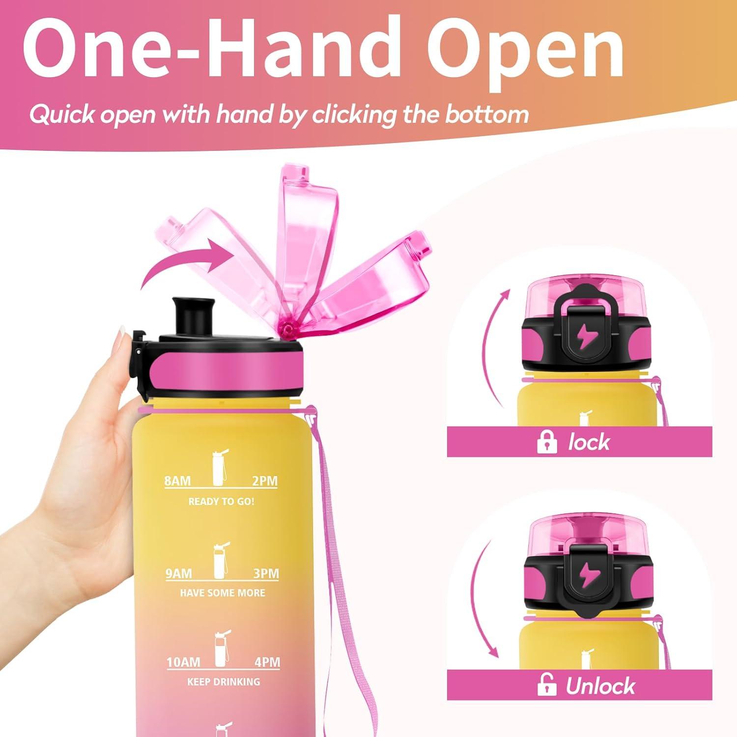image:imageVikastar Gourde Sport 500ml1000ml1500ml tanche ampamp Rutilisable Gourde Enfant Motivation avec Filtre Gourde Bouteille Bouteille deau pour Gym Enfant cole Bureau YogaJauneRose