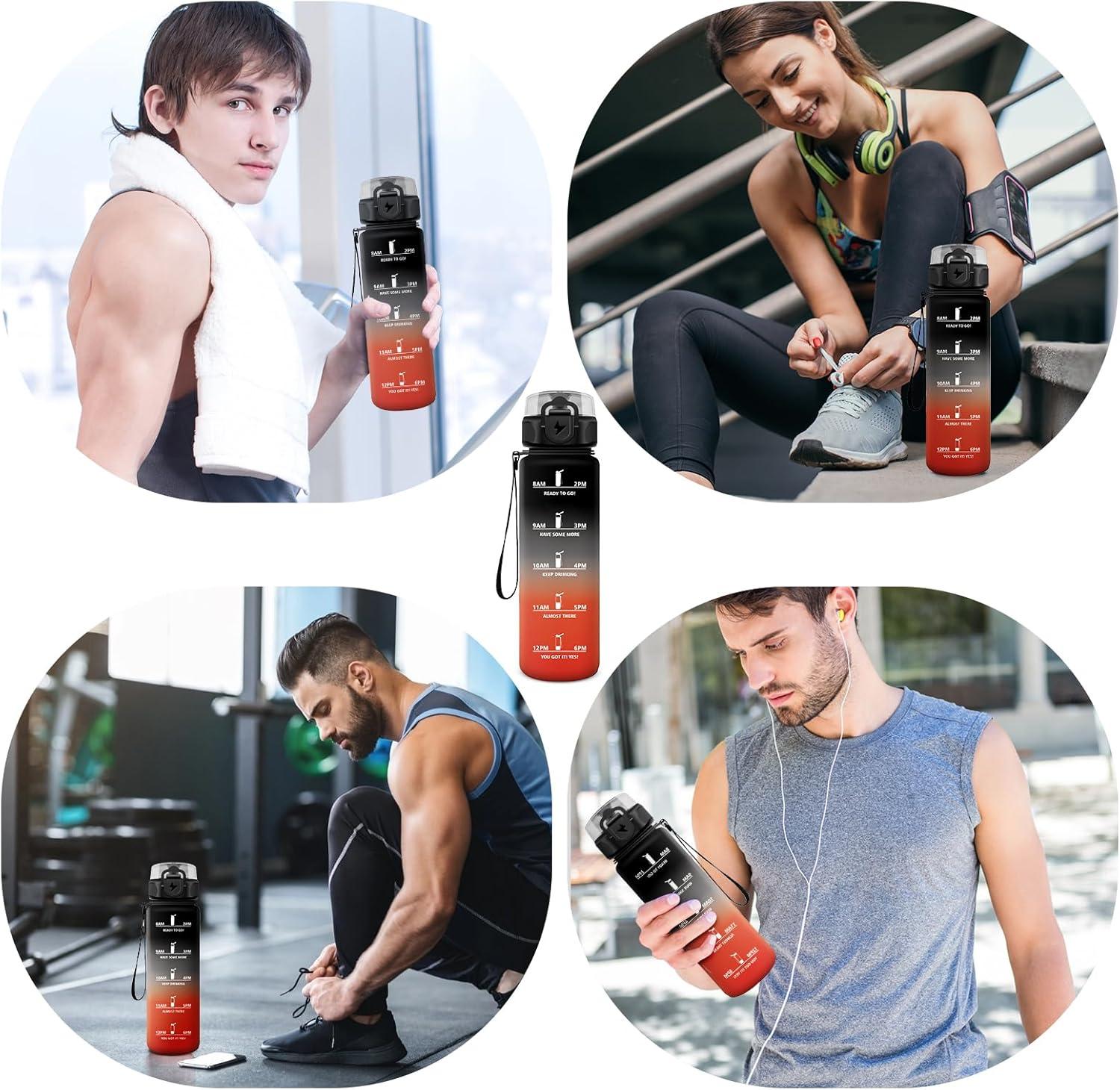 image:imageVikastar Gourde Sport 500ml1000ml1500ml tanche ampamp Rutilisable Gourde Enfant Motivation avec Filtre Gourde Bouteille Bouteille deau pour Gym Enfant cole Bureau YogaNoirRouge