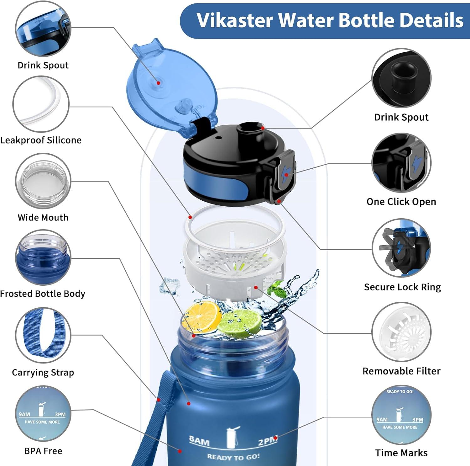 image:imageVikastar Gourde Sport 500ml1000ml1500ml tanche ampamp Rutilisable Gourde Enfant Motivation avec Filtre Gourde Bouteille Bouteille deau pour Gym Enfant cole Bureau YogaBleuVert