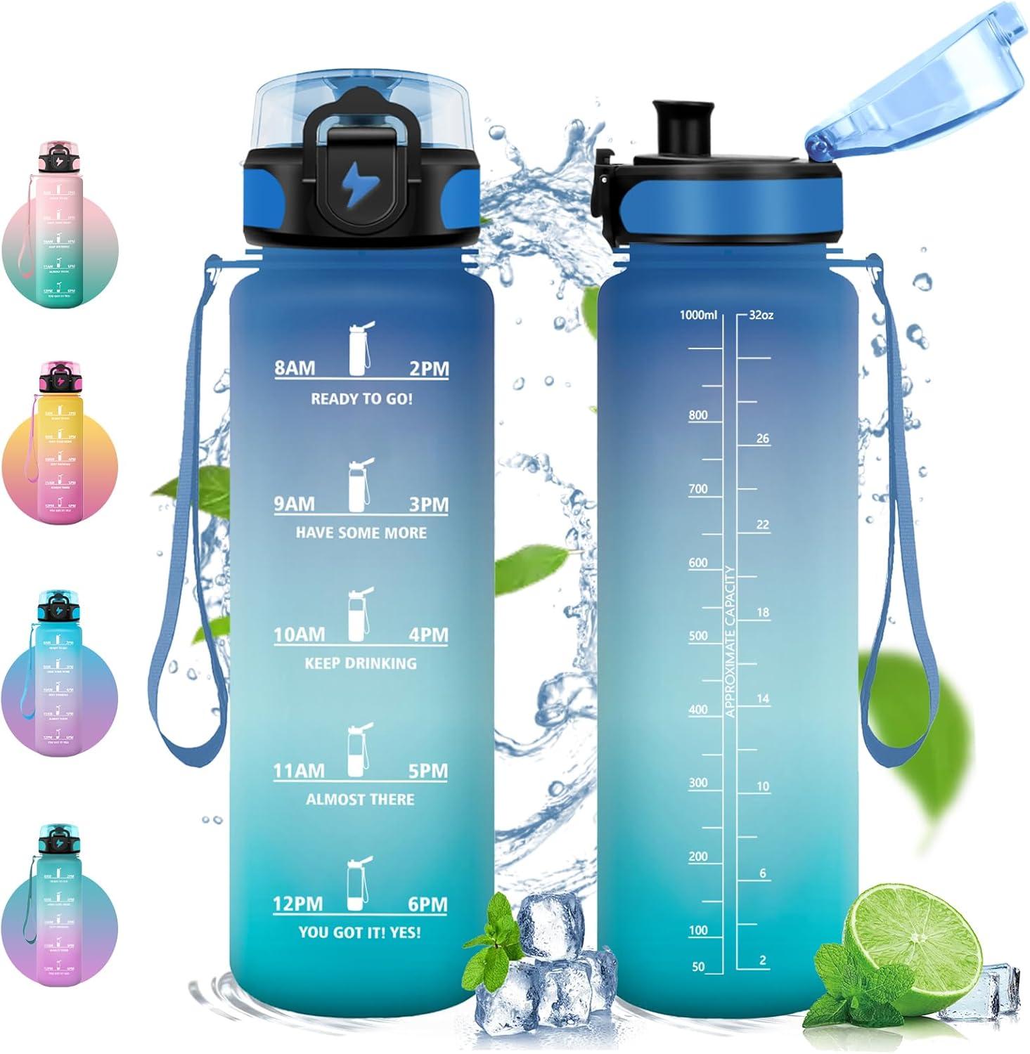 image:imageVikastar Gourde Sport 500ml1000ml1500ml tanche ampamp Rutilisable Gourde Enfant Motivation avec Filtre Gourde Bouteille Bouteille deau pour Gym Enfant cole Bureau YogaBleuVert
