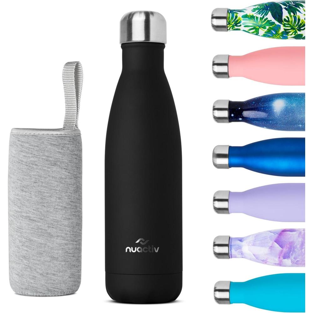 image:imageBouteille Isotherme 500ml en Acier Inox Garde 24h Froid ampamp 12h Chaud Gourde Double Paroi Sans BPA tanche Rutilisable pour Voyage Randonne cole Sport Fitness ampamp Usage QuotidienNoir de Minuit